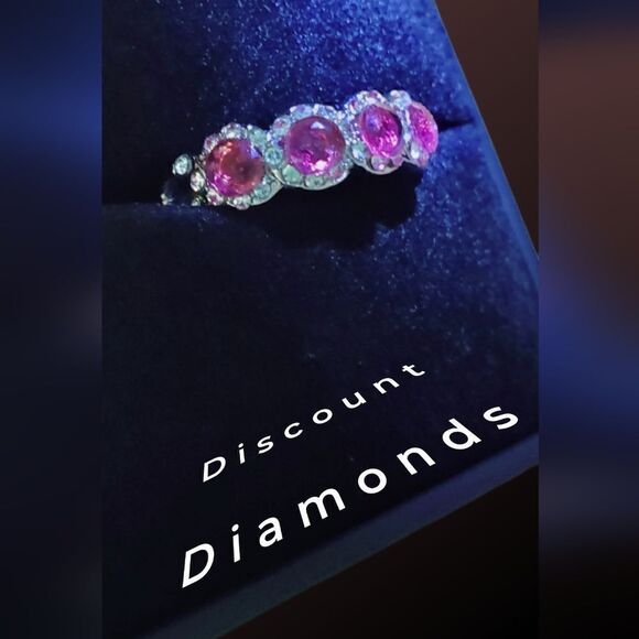 Red Ruby and White Baguette Diamonds Cocktail Ring on 925 Sterling Silver Womens - Picture 3 of 5